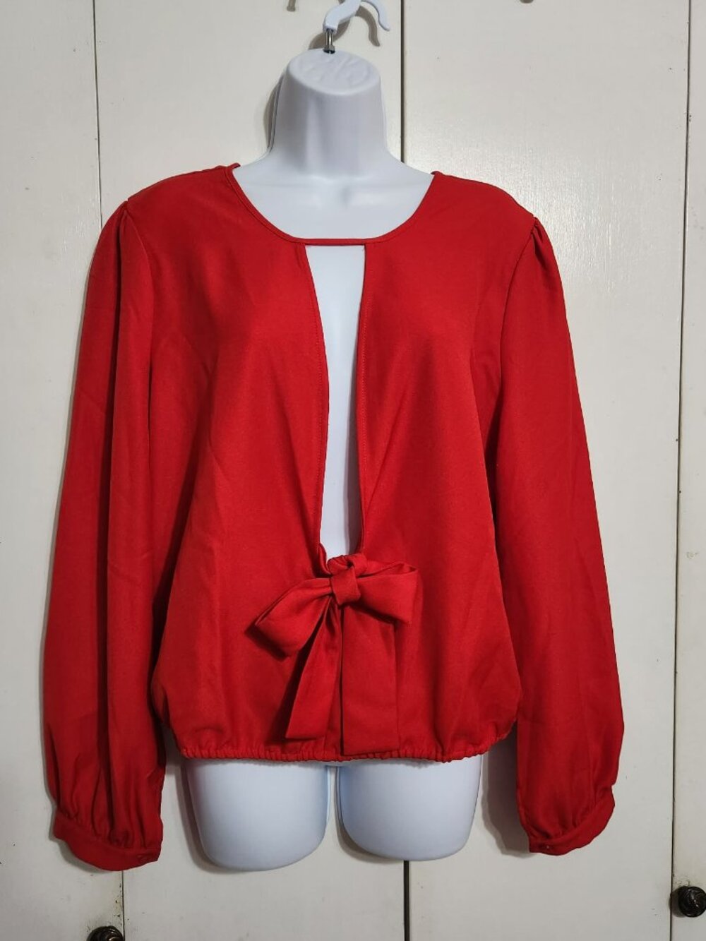VENUS Womens Size 14 Red Long Sleeve Cutout Coquette Open Back Elastic Blouse